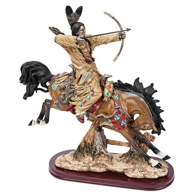 Hand-Painted Resin Native American Hunter Statue on Horse