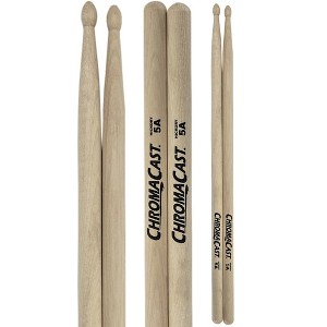 ChromaCast 5A USA Made Hickory Drumsticks Pair - Wood Tipped - Drum Sticks Tour Tested by Pro Drummers - Real American Hickory Wood - 1 of 4