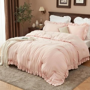 Ruffled Comforter Set, Soft Washed Microfiber Lightweight Fluffy All-Season Bedding Comforter with Vintage French Country Styles - 1 of 4