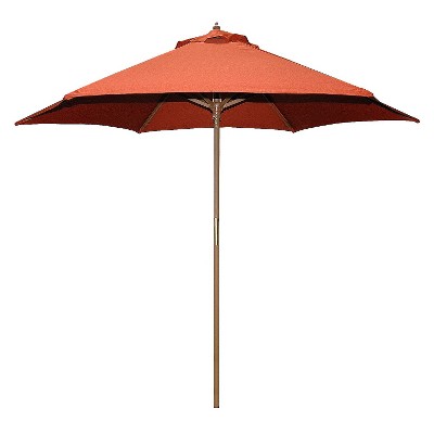 9' Round Wood Patio Umbrella - Rust