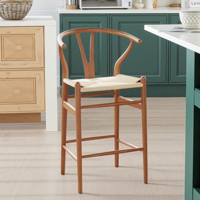 Lirago Solid Wood Bar Stool - No Assembly, 350LBS Capacity, Mid-Century Beige