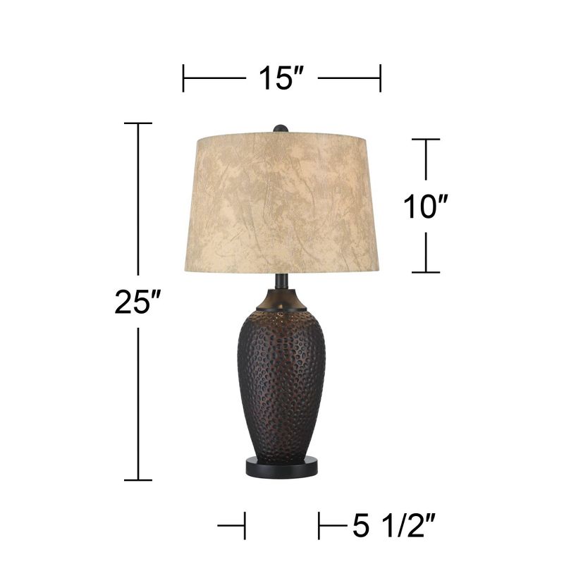 Franklin Iron Works Kaly Rustic Industrial Table Lamps 25" High Set of 2 Hammered Oiled Bronze with USB Charging Port Faux Leather Drum Shade for Desk, 4 of 8
