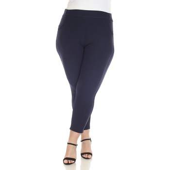 Women's Super Soft Elastic Waistband Scuba Pants Navy Medium
