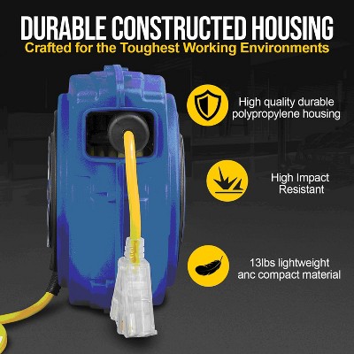 Goodyear 40' Blue Retractable Extension Cord Reel with LED Triple Tap