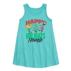 - Hey Arnold! - Holiday Homies Graphic Sleeveless Aline Dress - 1 of 3