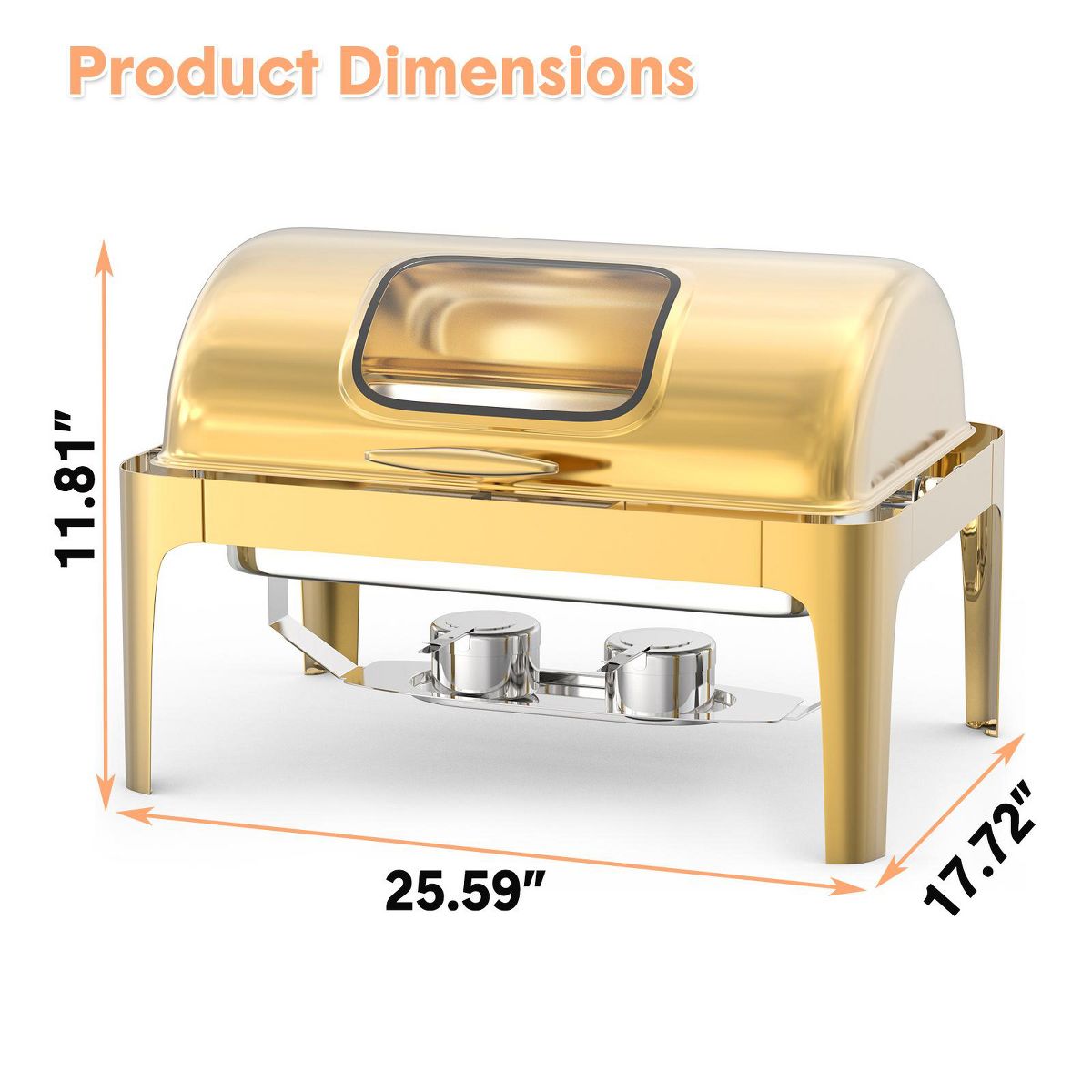 Garvee 9QT Rectangle Stainless Steel Chafing Dish, Catering Food Warmer Server with Visible Lid Water Pan Stand Fuel Holder Clip for Parties Weddings - thumbnail 8