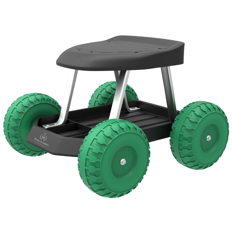 Nature Spring Rolling Garden Seat With Wheels - Black/Green, 1 of 6