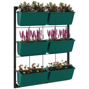Outsunny 3-Tier Wall Planter with 6 Pots for Indoor and Outdoor Use, Hanging Plant Holder, Self Draining Wall Mounted Planter - 1 of 4