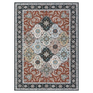 Washable Vintage Oriental Rug Non Slip Low Pile Rug Soft Throw Floor Cover Foldable Indoor Carpet for Living Room Bedroom Nursery - 1 of 4