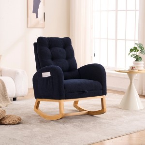 Upholstered High-Back Accent Rocking Chair with Footrest and Storage Pocket, Rubber Wood Lounge Chair - 1 of 4