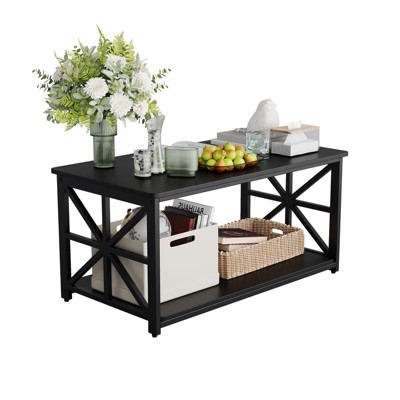 Coffee Table for Living Room,Modern Farmhouse Coffee Table with Storage,2-Tier Center Table for Living Room