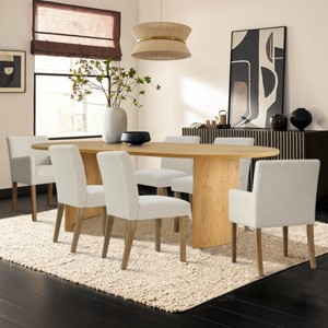 7-Piece Oval Dining Table Set, 79” Wood Pedestal Table with 4 Upholstered Armless Chairs & 2 Armchairs, Modern Dining Room Furniture-Maison Boucle - 1 of 4
