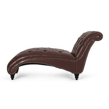 Varnell Contemporary Button Tufted Chaise Lounge Dark Brown - Christopher Knight Home