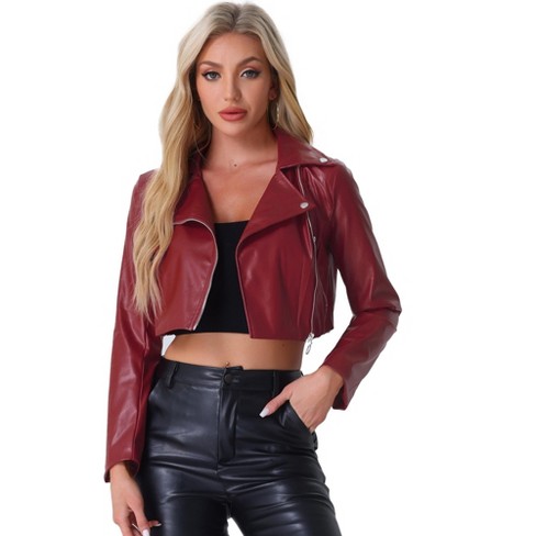 Lafayette 148 hot Moto Jacket Women Sz 4 Burgundy Red Vino Leather Biker Zip Pockets