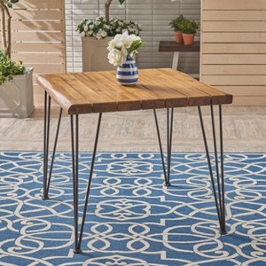 GDFStudio Allen Outdoor 32.5” Acacia Wood and Metal Square Dining Table - 1 of 4