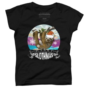 Girl's Design By Humans Merry Slothmas - Funny Christmas Pajama for Sloth LoversÂ By TELO213 T-Shirt - 1 of 3