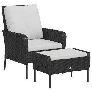 vidaXL Black Poly Rattan Modern Outdoor Patio Chair and Footstool Set - Weather Resistant, Sturdy Steel Frame - 1 of 4