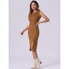 INSPIRE CHIC Women's Faux Suede Sleeveless Crewneck Split Hem Work Sheath Dress - 4 of 4