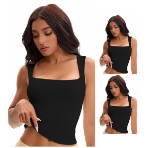 INSPIRE CHIC Women's 3 Pcs Square Neck Plain Back Sleeveless Tank Tops Basic Fitted Camisoles - 1 of 4