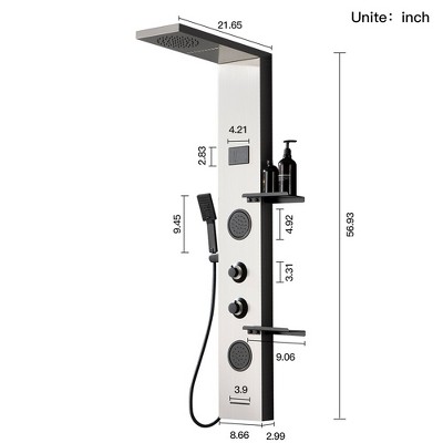Stainless Steel 2-Jet Rainfall Shower Panel System with Shelf