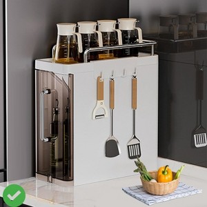 Garveetools 2/3-Tier Narrow Kitchen Spice Rack Seasoning Organizer w/Dustproof Doors & Hooks - 1 of 4