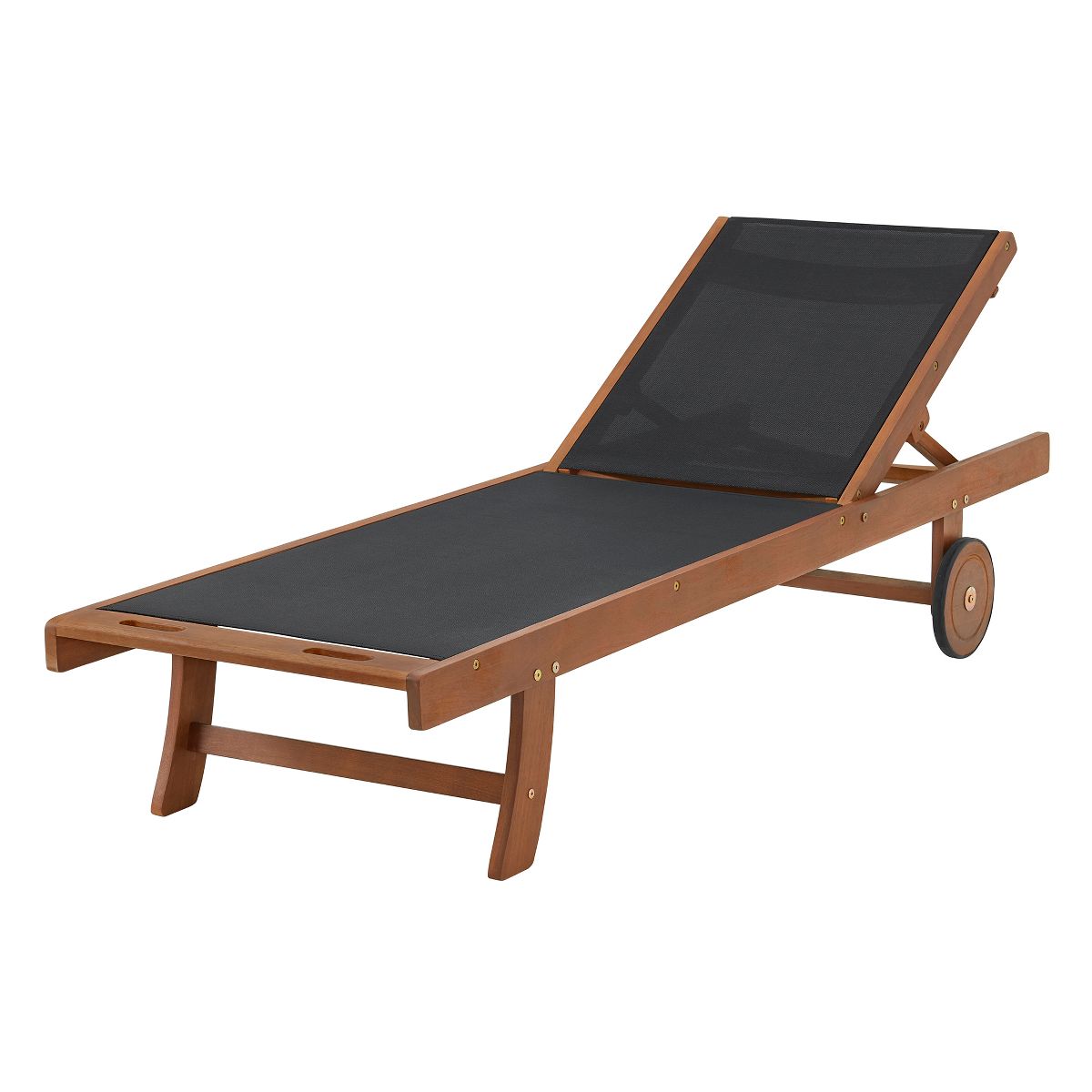 Caspian Adjustable 5-Position Eucalyptus Wood Outdoor Chaise Lounge Chair with Durable Mesh Seating, Patio Furniture