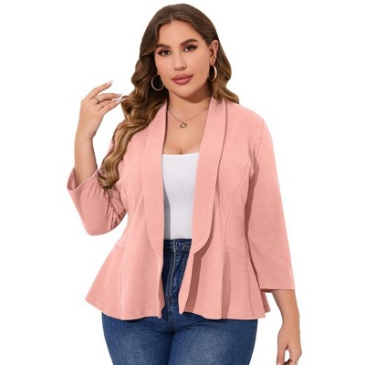 Whizmax Women Plus Size Casual Blazer Open Front Long Sleeve Work Office Cardigan Jackets,pink,4XL