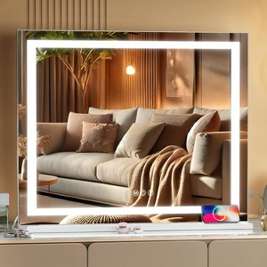 Vanity Mirror with Lights, Diamond Light Strip Makeup Mirror with Tempered Glass, 3 Color Modes, 10X Magnification - 1 of 4