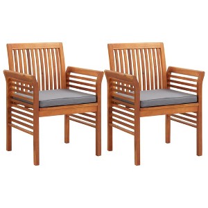 vidaXL Dining Chair Set of 2 Brown frame, Dark grey cushion - 1 of 4