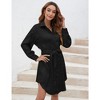 Womens Satin Leopard Long Sleeve Dress Brocade Shirt Dress Button Down Belted Silky Robe Bath Robe - 3 of 4