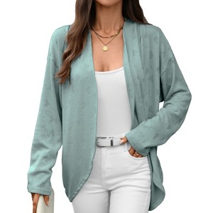 Women's Casual Long Sleeve Knit Cardigan Open Front Asymmetrical Top - 1 of 4