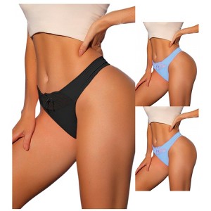 Allegra K Women's Low Waist Smooth Elastic Lace Waist Thongs 3 Packs - 1 of 4