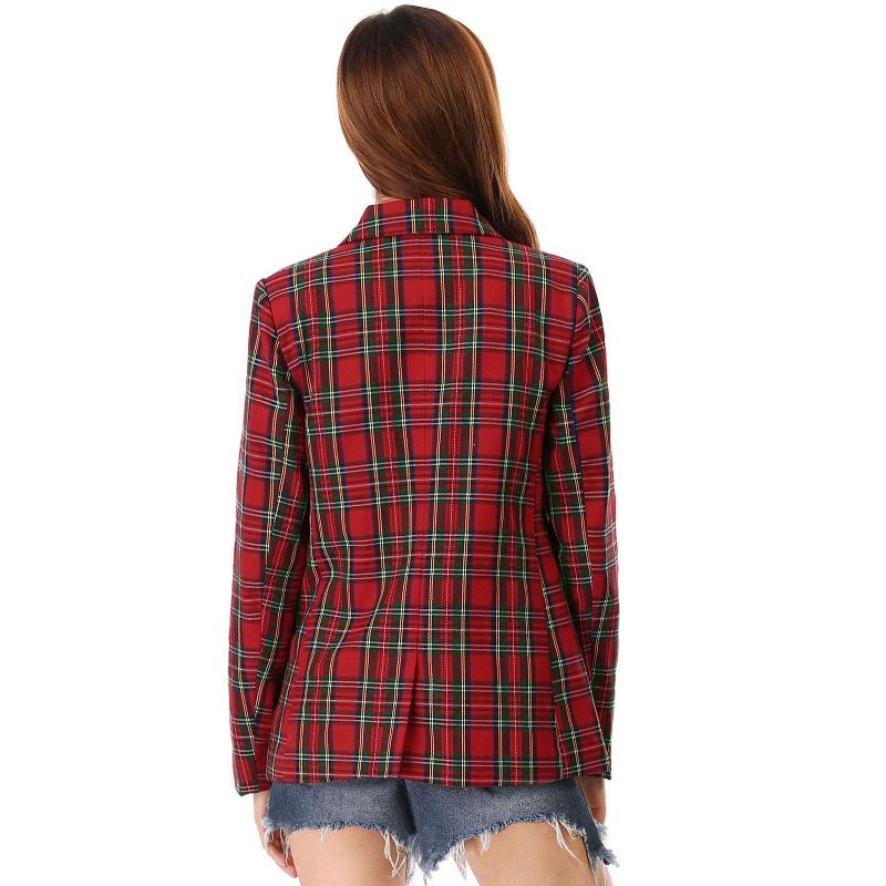 Allegra K Women's Casual Fit Notched Lapel Double Breasted Plaid Formal Blazer, 6 of 8