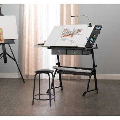 Core Craft Table with Adjustable Top and Metal Storage