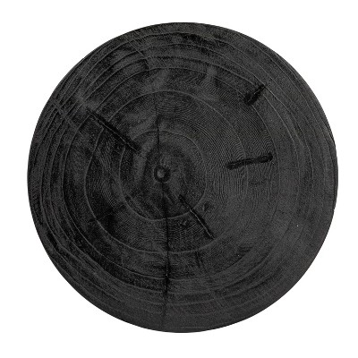 Black Hand-Carved Paulownia Wood Accent Stool
