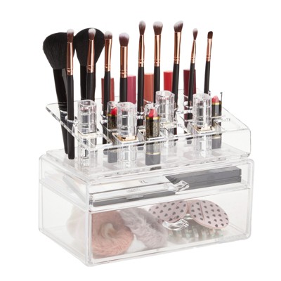 Glamlily Clear Makeup Organizer with Drawers and Brush Holder (9.4 x 5.9 x 6.88 In)