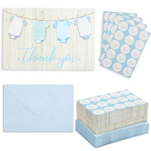 Pipilo Press 60 Pack Baby Shower Thank You Cards with Blue Envelopes for Boy - 6 x 4-inch with 60 Stickers - 1 of 4