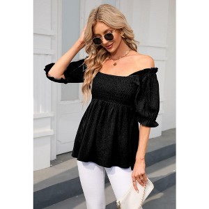 WhizMax Women's Summer Top Short Sleeve Square Neck Blouses Ruffle Smocked Peplum Babydoll Blouse Tunic Tops - 1 of 4