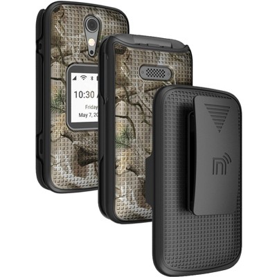 Genuine Leather Belt Clip Holster Case For Jitterbug Flip 2, GreatCall Lively, And Schok Flip Phones - Black, Heavy Duty