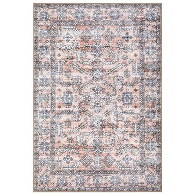Washable Vintage Foral Rug Non Slip Low Pile Rug Soft Printed Throw Floor Cover Foldable Indoor Carpet for Living Room Bedroom Playroom Nursery
