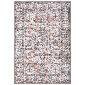 Washable Vintage Foral Rug Non Slip Low Pile Rug Soft Printed Throw Floor Cover Foldable Indoor Carpet for Living Room Bedroom Playroom Nursery - 1 of 4
