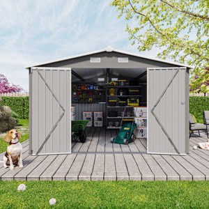 Campcraft 10x14 FT Light Gray Outdoor Metal Storage Shed with 3 Lockable Doors,4 Vents, Utility Tool Shed for Backyard, Patio, Lawn-Cuddlewood - 1 of 4