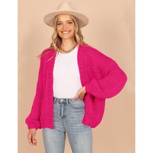 Coolmee Women's Open Front Chunky Knit Cardigan Loose Lantern Long Sleeve Oversized Sweater Coats with Pocket - 1 of 4