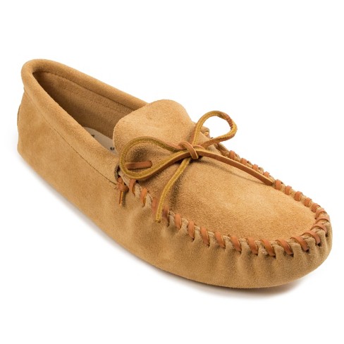 Minnetonka Men's Leather Laced Softsole Moccasin Slippers 701, Tan