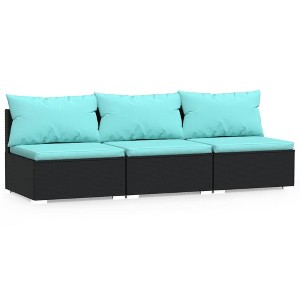 vidaXL 3-Seater Sofa with Cushions Black Poly Rattan - 1 of 4