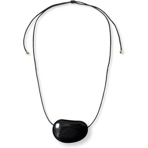 Chunky Gold Pebble Pendant Necklace on Adjustable Black Cord, Minimalist Statement Jewelry Black - 1 of 4