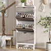 Modern Fluted 3 Flip Drawer Shoe Cabient, 55.5'' H Tall Shoe Storage with Drawer, Narrow Wooden Shoe Organizer with Metal Legs, Hidden Shoe Rack - 4 of 4