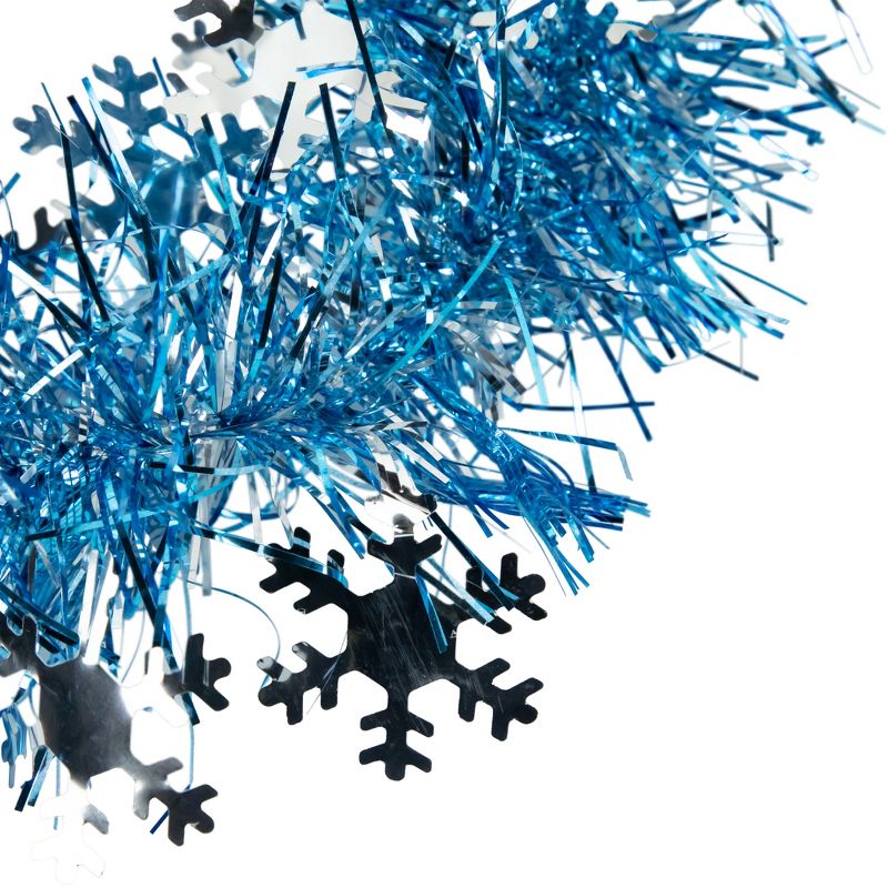 Northlight 12' x 3" Sky Blue and Silver Snowflakes Christmas Tinsel Garland - Unlit, 6 of 7