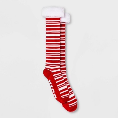 Women's 'Naughty' or 'Nice' Striped Holiday Knee High Socks with Faux Fur Cuff - Wondershop™ Red/White 4-10