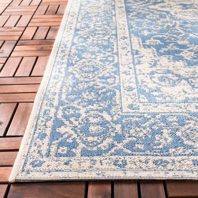 Beach House Blue and Cream Synthetic Square Area Rug